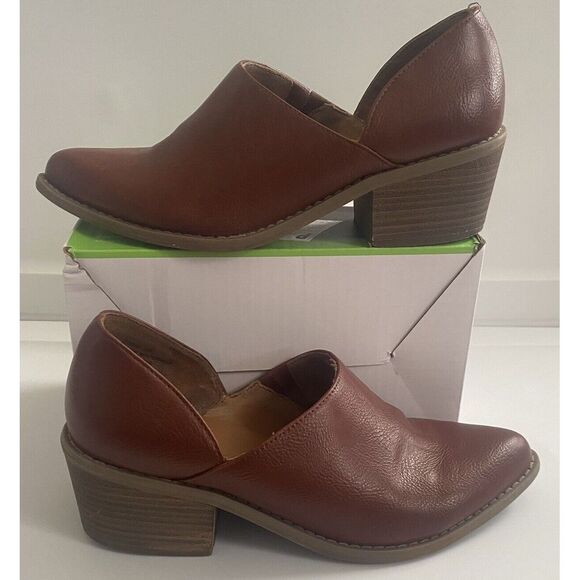 Cynthia Rowley Ankle Boots Cognac Color Eddie Slip-ons Block Heels Size 9 - Picture 1 of 15